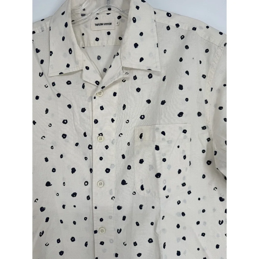 Taylor Stitch Hawthorne Shirt Cream Brush Polka Dot Short Sleeve Button Up 42